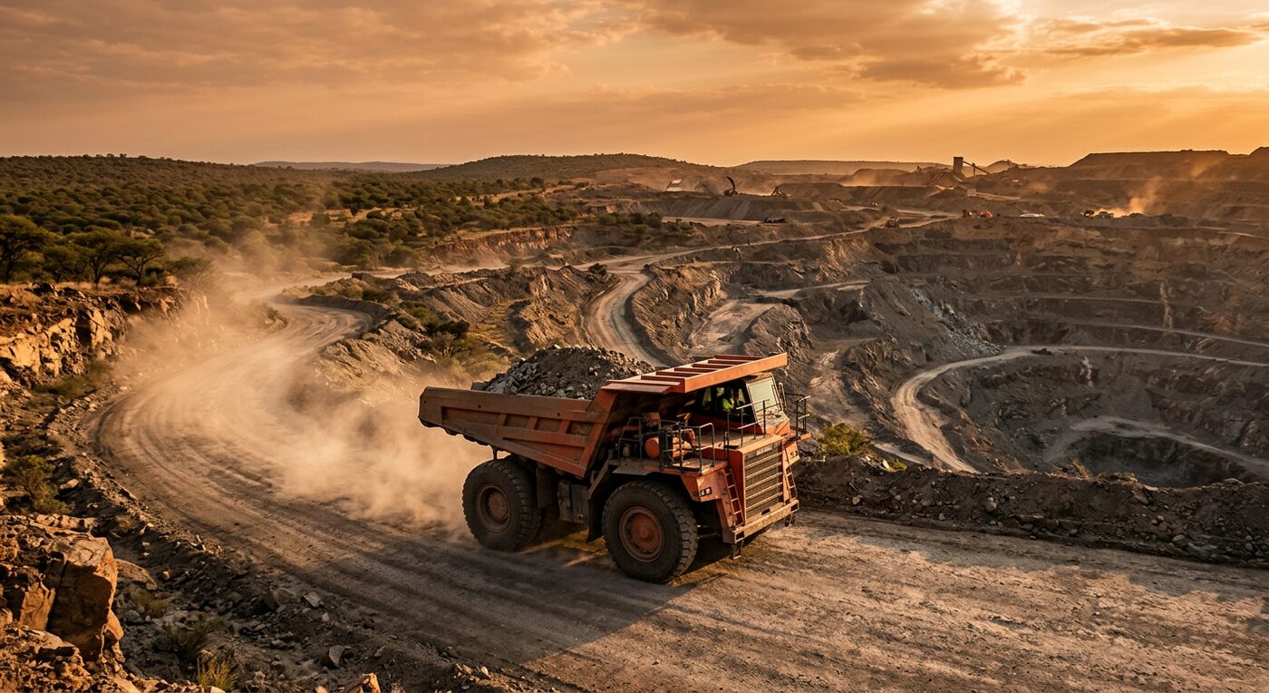 KBBG Hauling haul truck at an open-pit mine near Rustenburg
